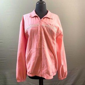 Teddi Vintage Pink Floral Embroidered Plus Size Grandma Zip Up Windbreaker